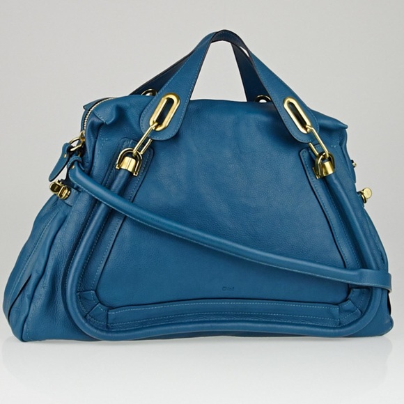 Chloe Handbags - CHLOE Large Paraty Peacock Blue Calfskin Leather Bag